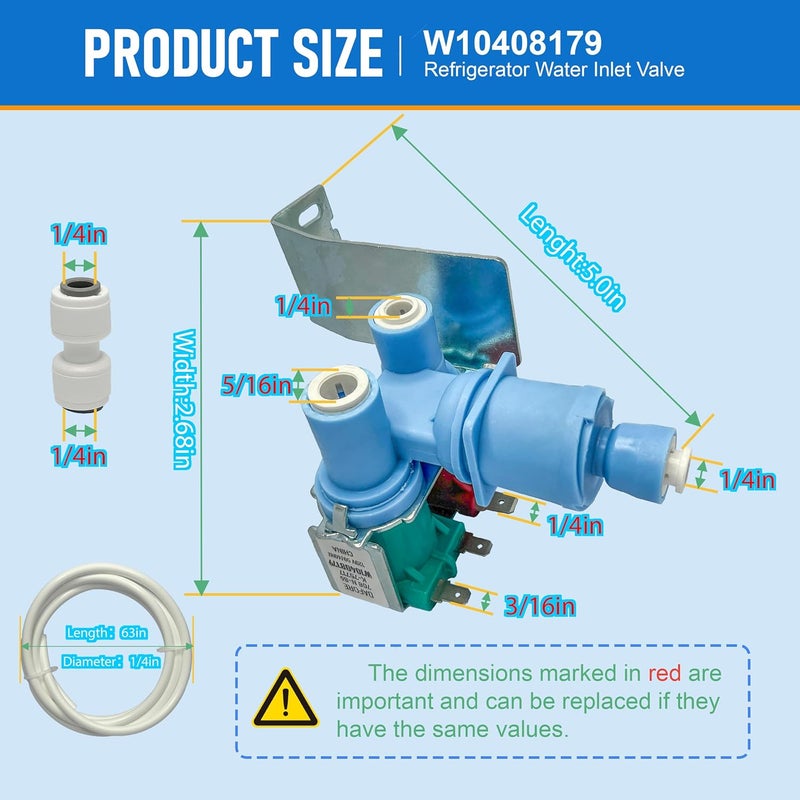 DAFORE Upgraded W10408179 W10179146 Refrigerator Water Inlet Valve Compatible with Whirlpool Kenmore KitchenAid Maytag IKEA,Replacement For IMV708 W10408179VP 2188746 2186486 2315534 2304757 2205762 2188708 - Image 2